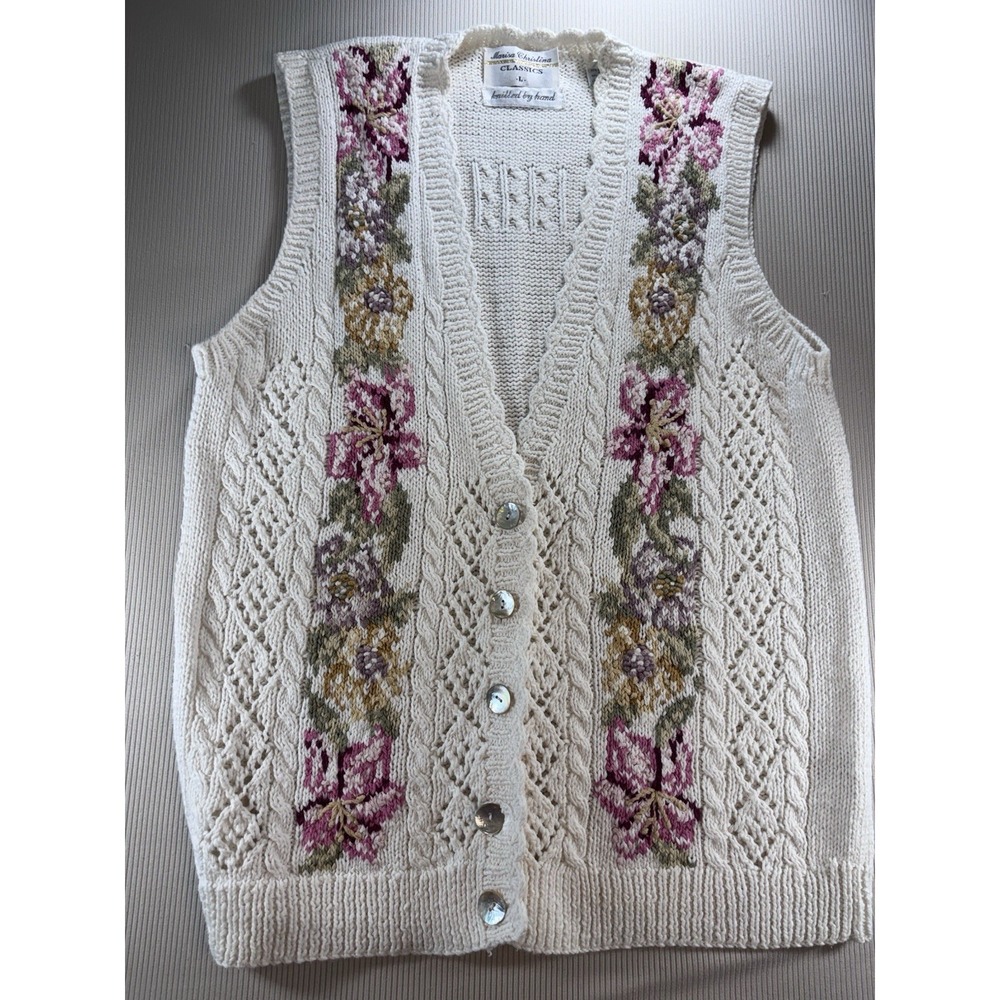 Marissa Christina Hand Knitted Embroidered Women's Sweater Vest Cottagecore L